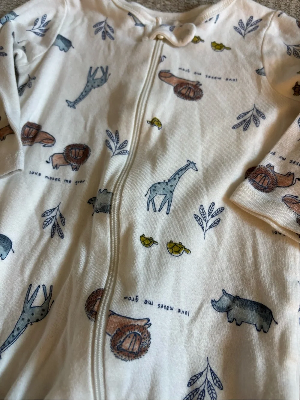 Carter's White Animal Print Zip-Up Footed Pajama